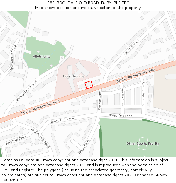 189, ROCHDALE OLD ROAD, BURY, BL9 7RG: Location map and indicative extent of plot