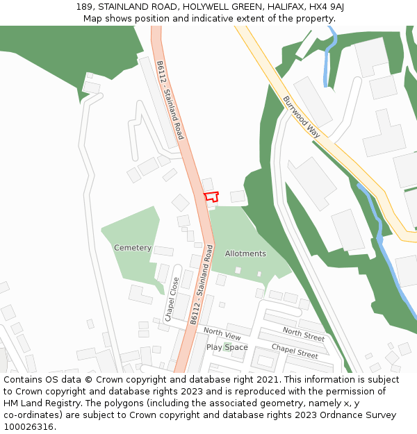 189, STAINLAND ROAD, HOLYWELL GREEN, HALIFAX, HX4 9AJ: Location map and indicative extent of plot