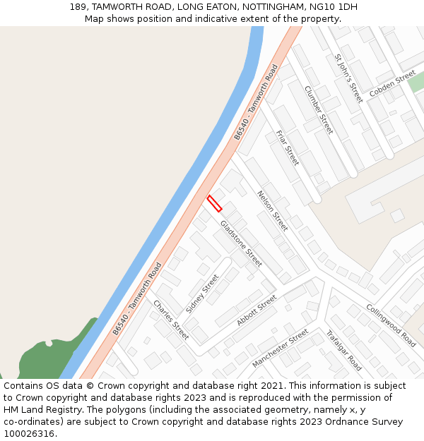 189, TAMWORTH ROAD, LONG EATON, NOTTINGHAM, NG10 1DH: Location map and indicative extent of plot