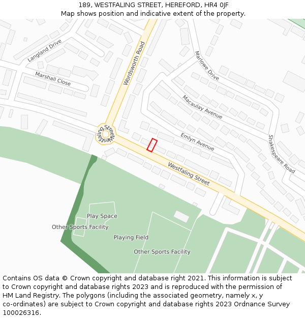 189, WESTFALING STREET, HEREFORD, HR4 0JF: Location map and indicative extent of plot
