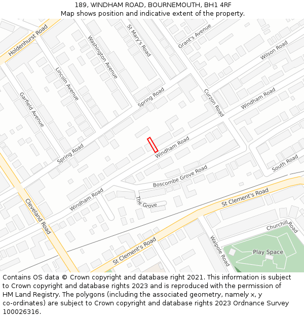 189, WINDHAM ROAD, BOURNEMOUTH, BH1 4RF: Location map and indicative extent of plot