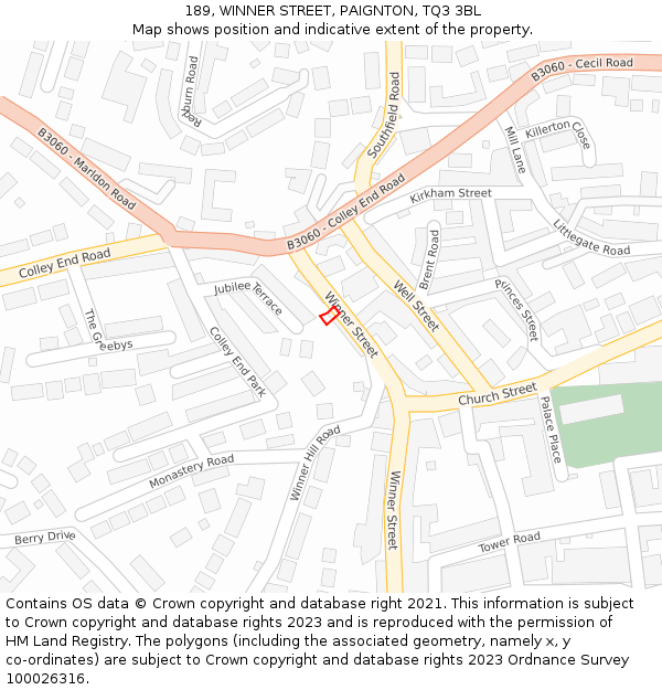 189, WINNER STREET, PAIGNTON, TQ3 3BL: Location map and indicative extent of plot