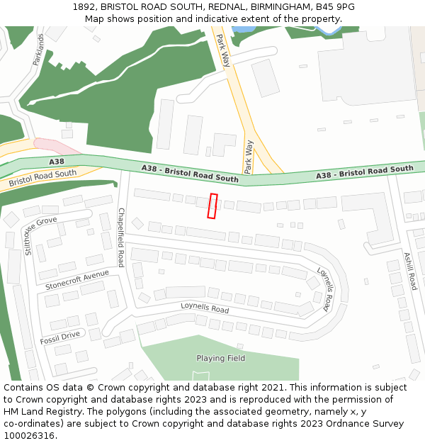 1892, BRISTOL ROAD SOUTH, REDNAL, BIRMINGHAM, B45 9PG: Location map and indicative extent of plot