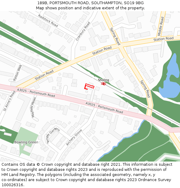 189B, PORTSMOUTH ROAD, SOUTHAMPTON, SO19 9BG: Location map and indicative extent of plot