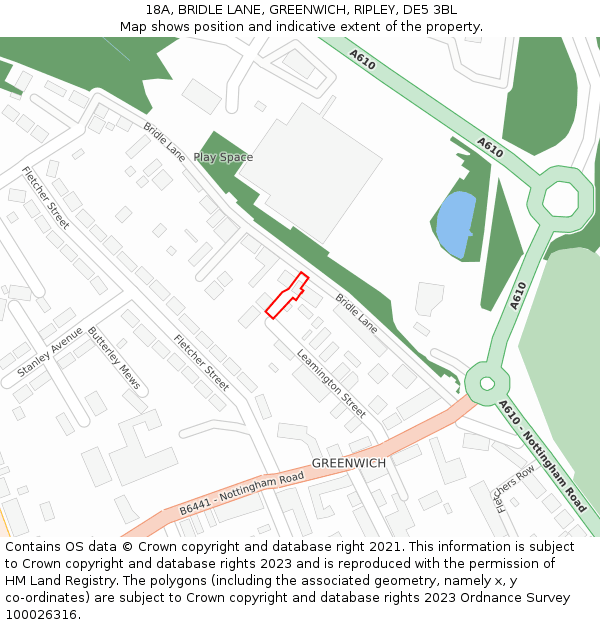 18A, BRIDLE LANE, GREENWICH, RIPLEY, DE5 3BL: Location map and indicative extent of plot