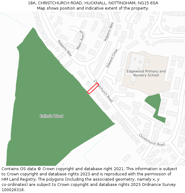 18A, CHRISTCHURCH ROAD, HUCKNALL, NOTTINGHAM, NG15 6SA: Location map and indicative extent of plot