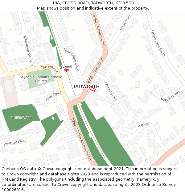 18A, CROSS ROAD, TADWORTH, KT20 5SR: Location map and indicative extent of plot