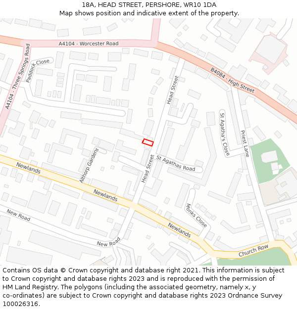 18A, HEAD STREET, PERSHORE, WR10 1DA: Location map and indicative extent of plot