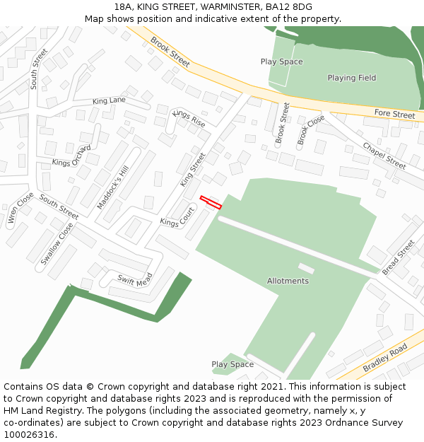 18A, KING STREET, WARMINSTER, BA12 8DG: Location map and indicative extent of plot
