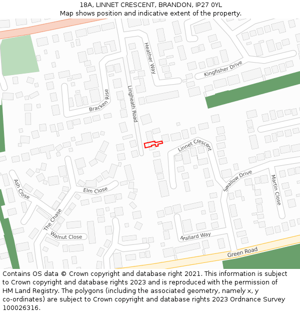 18A, LINNET CRESCENT, BRANDON, IP27 0YL: Location map and indicative extent of plot