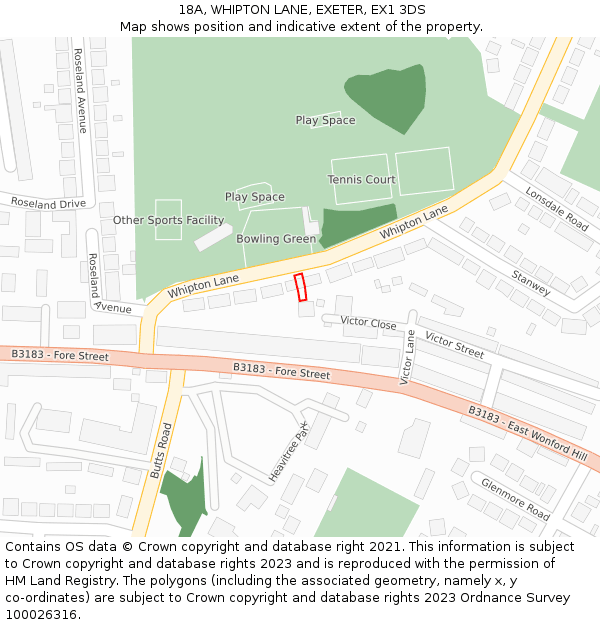 18A, WHIPTON LANE, EXETER, EX1 3DS: Location map and indicative extent of plot