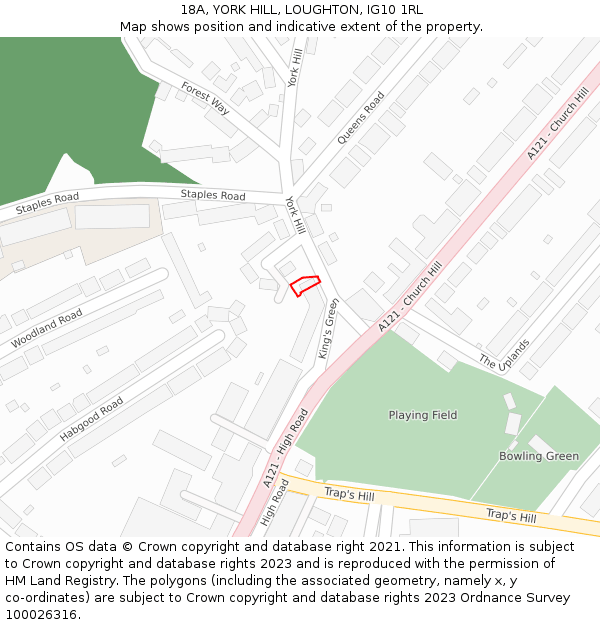18A, YORK HILL, LOUGHTON, IG10 1RL: Location map and indicative extent of plot