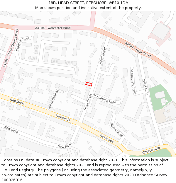18B, HEAD STREET, PERSHORE, WR10 1DA: Location map and indicative extent of plot