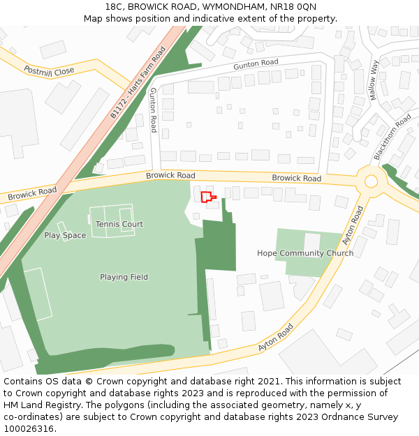 18C, BROWICK ROAD, WYMONDHAM, NR18 0QN: Location map and indicative extent of plot