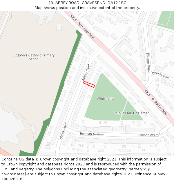 19, ABBEY ROAD, GRAVESEND, DA12 1RG: Location map and indicative extent of plot