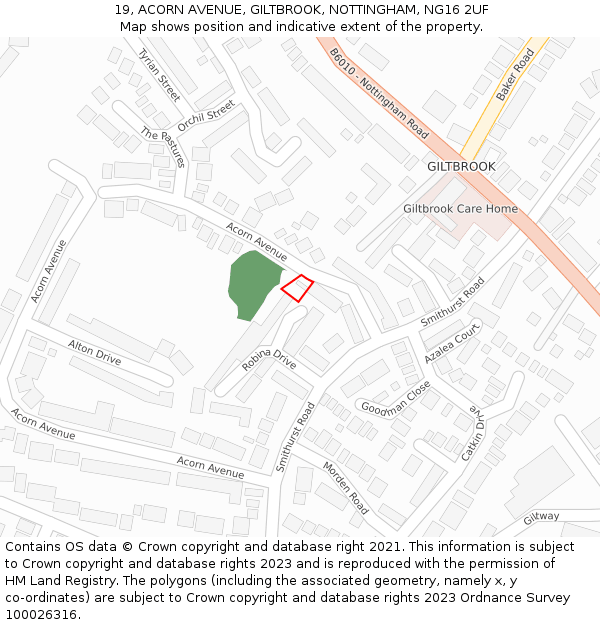 19, ACORN AVENUE, GILTBROOK, NOTTINGHAM, NG16 2UF: Location map and indicative extent of plot