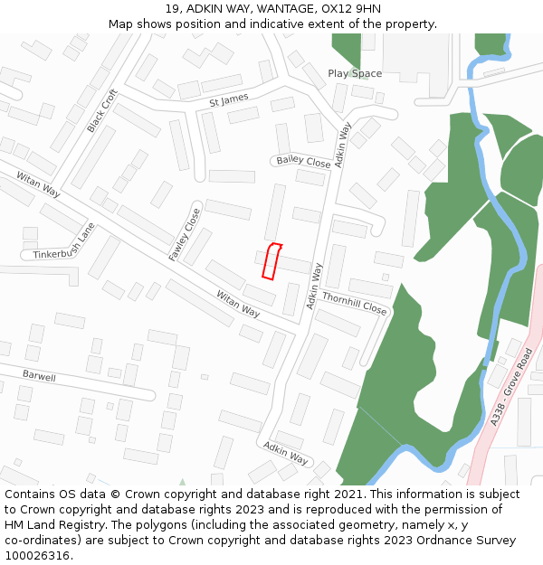19, ADKIN WAY, WANTAGE, OX12 9HN: Location map and indicative extent of plot