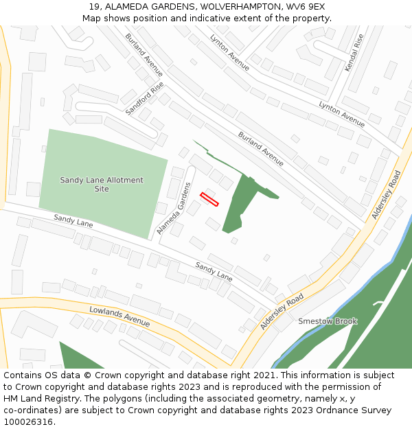 19, ALAMEDA GARDENS, WOLVERHAMPTON, WV6 9EX: Location map and indicative extent of plot