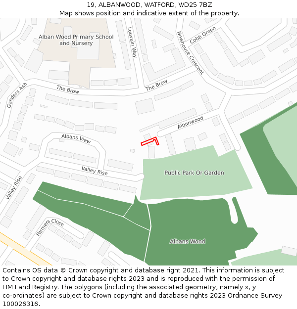 19, ALBANWOOD, WATFORD, WD25 7BZ: Location map and indicative extent of plot
