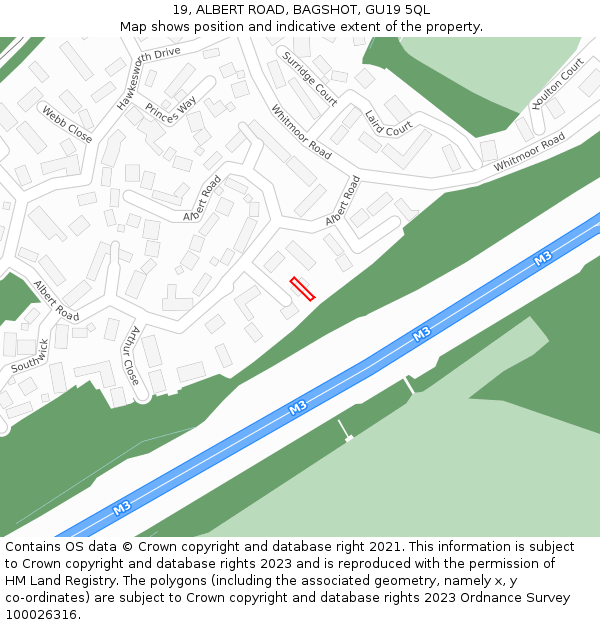 19, ALBERT ROAD, BAGSHOT, GU19 5QL: Location map and indicative extent of plot