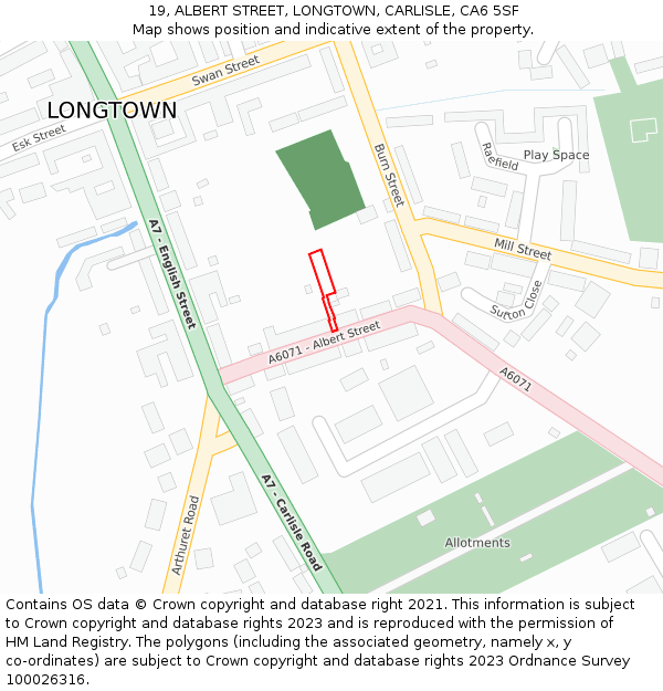 19, ALBERT STREET, LONGTOWN, CARLISLE, CA6 5SF: Location map and indicative extent of plot