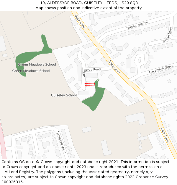 19, ALDERSYDE ROAD, GUISELEY, LEEDS, LS20 8QR: Location map and indicative extent of plot