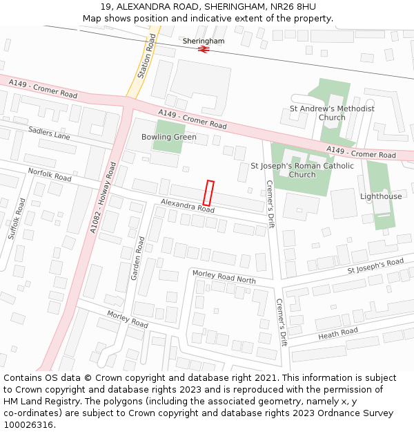 19, ALEXANDRA ROAD, SHERINGHAM, NR26 8HU: Location map and indicative extent of plot