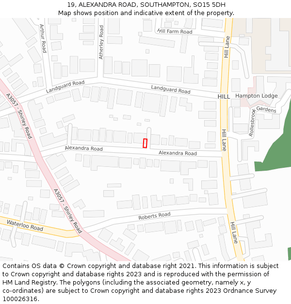 19, ALEXANDRA ROAD, SOUTHAMPTON, SO15 5DH: Location map and indicative extent of plot