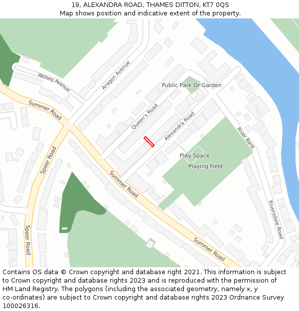 19, ALEXANDRA ROAD, THAMES DITTON, KT7 0QS: Location map and indicative extent of plot