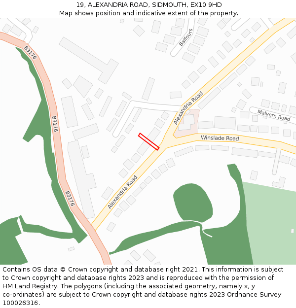 19, ALEXANDRIA ROAD, SIDMOUTH, EX10 9HD: Location map and indicative extent of plot