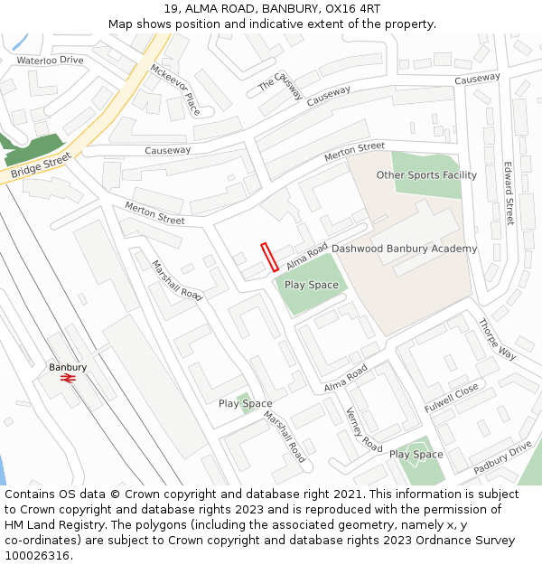 19, ALMA ROAD, BANBURY, OX16 4RT: Location map and indicative extent of plot