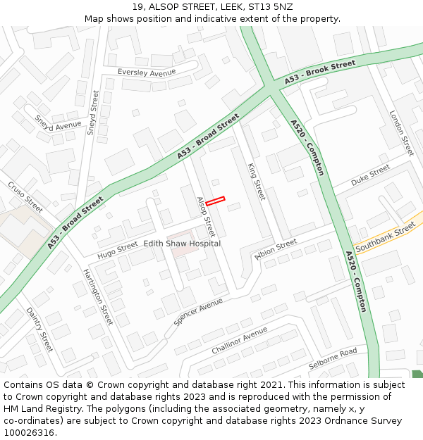 19, ALSOP STREET, LEEK, ST13 5NZ: Location map and indicative extent of plot