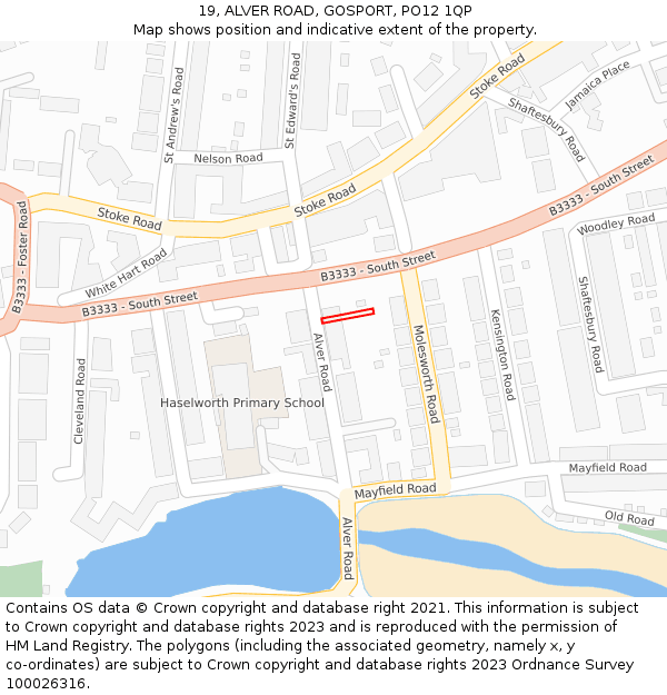 19, ALVER ROAD, GOSPORT, PO12 1QP: Location map and indicative extent of plot