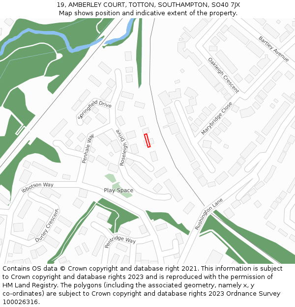 19, AMBERLEY COURT, TOTTON, SOUTHAMPTON, SO40 7JX: Location map and indicative extent of plot