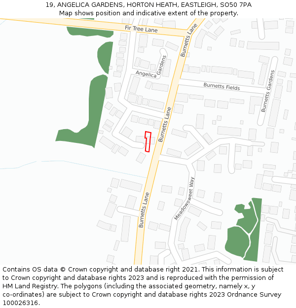 19, ANGELICA GARDENS, HORTON HEATH, EASTLEIGH, SO50 7PA: Location map and indicative extent of plot