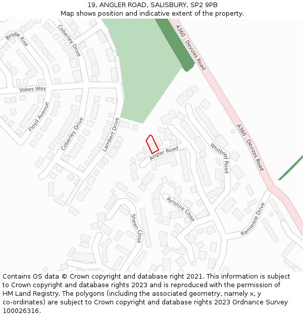19, ANGLER ROAD, SALISBURY, SP2 9PB: Location map and indicative extent of plot