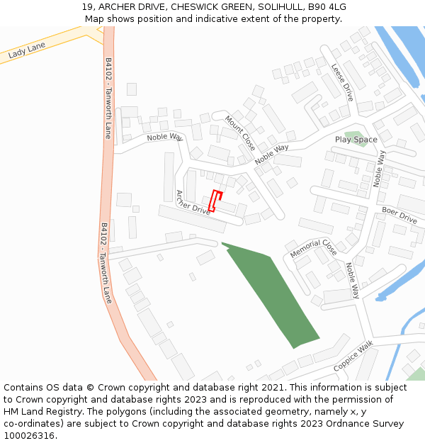 19, ARCHER DRIVE, CHESWICK GREEN, SOLIHULL, B90 4LG: Location map and indicative extent of plot