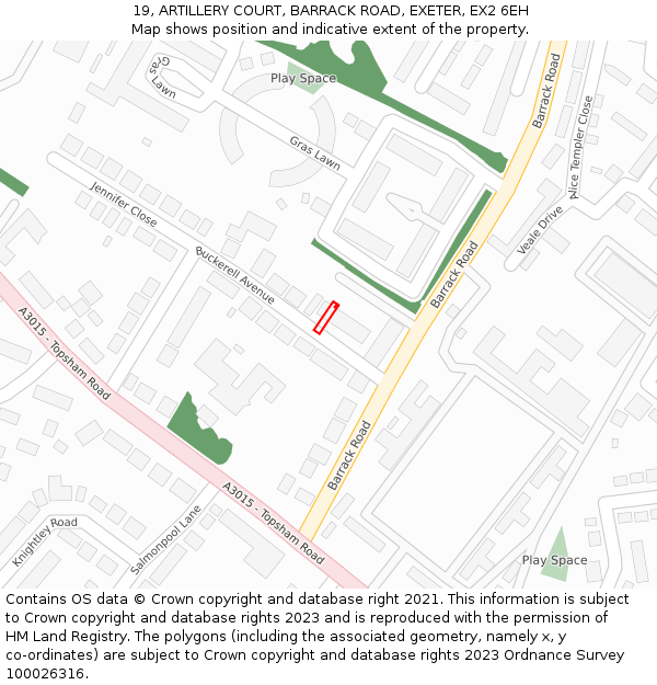 19, ARTILLERY COURT, BARRACK ROAD, EXETER, EX2 6EH: Location map and indicative extent of plot