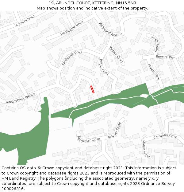 19, ARUNDEL COURT, KETTERING, NN15 5NR: Location map and indicative extent of plot