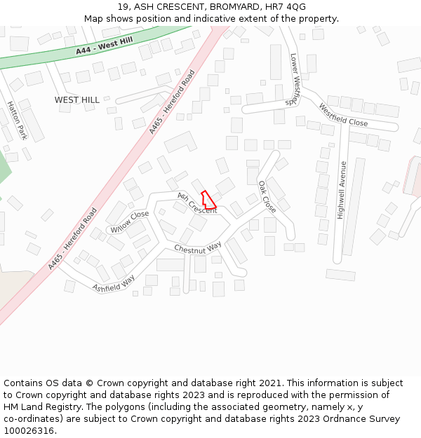 19, ASH CRESCENT, BROMYARD, HR7 4QG: Location map and indicative extent of plot