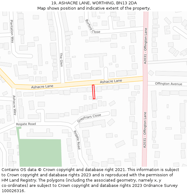 19, ASHACRE LANE, WORTHING, BN13 2DA: Location map and indicative extent of plot