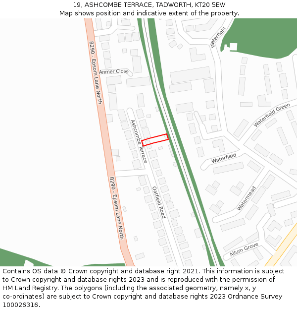 19, ASHCOMBE TERRACE, TADWORTH, KT20 5EW: Location map and indicative extent of plot