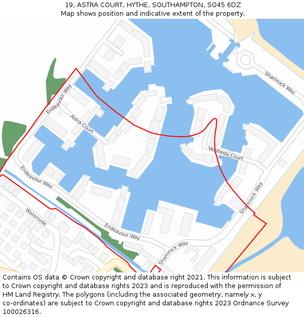 19, ASTRA COURT, HYTHE, SOUTHAMPTON, SO45 6DZ: Location map and indicative extent of plot