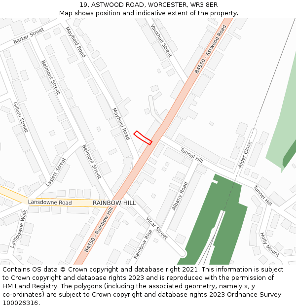19, ASTWOOD ROAD, WORCESTER, WR3 8ER: Location map and indicative extent of plot