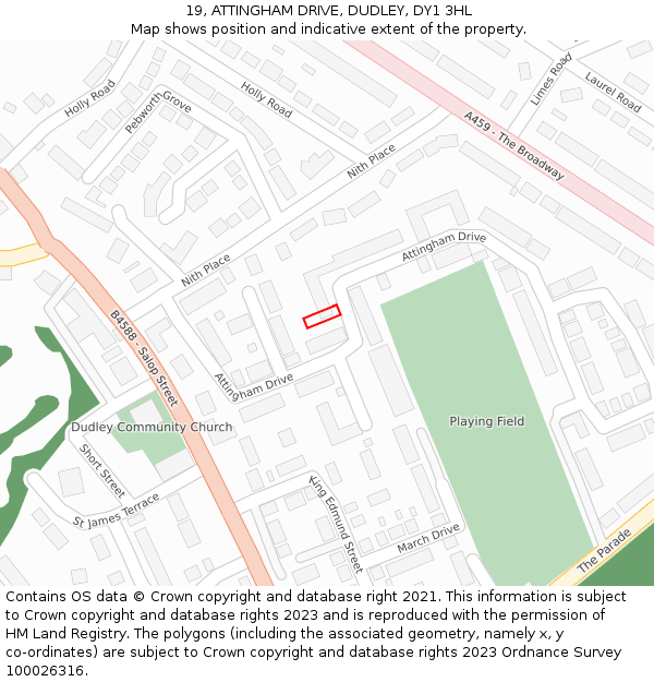 19, ATTINGHAM DRIVE, DUDLEY, DY1 3HL: Location map and indicative extent of plot