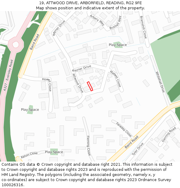 19, ATTWOOD DRIVE, ARBORFIELD, READING, RG2 9FE: Location map and indicative extent of plot