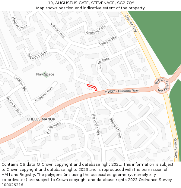 19, AUGUSTUS GATE, STEVENAGE, SG2 7QY: Location map and indicative extent of plot