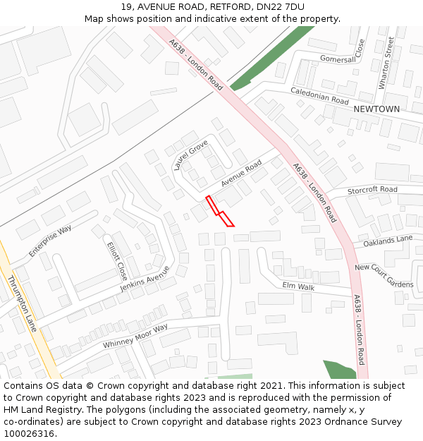 19, AVENUE ROAD, RETFORD, DN22 7DU: Location map and indicative extent of plot