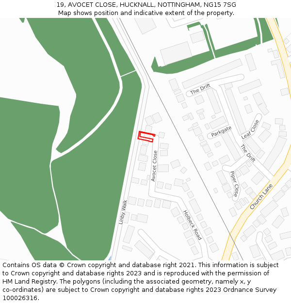 19, AVOCET CLOSE, HUCKNALL, NOTTINGHAM, NG15 7SG: Location map and indicative extent of plot