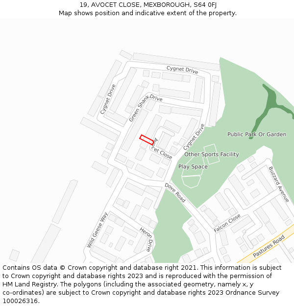 19, AVOCET CLOSE, MEXBOROUGH, S64 0FJ: Location map and indicative extent of plot